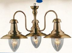 1 x Searchlight Fisherman Antique Brass 3 Light Fitting woth Oval seeded glass shades - Ref: 5333-3