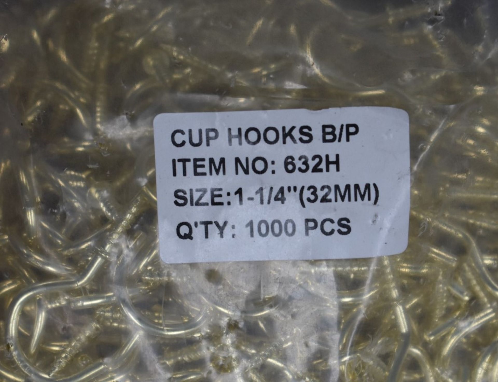 1,000 x Brass Plated Cup Screw Hooks - Product Code 632H - Size 1-1/4" 32mm - Supplied in 1 Bag of - Image 3 of 4