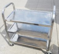 1 x Stainless Steel 3-Tier Trolley - Dimensions: H82 x W70 x D40cm - Pre-owned, Taken From An Asian