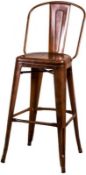 2 x Xavier Pauchard / Tolix Inspired Industrial Bar Stools With Back Rests - Finish: Antique Copper