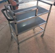 1 x Mobile Trolley With Pull/Push Handle and Castors - Chrome Finish With Black Shelves - CL515 -