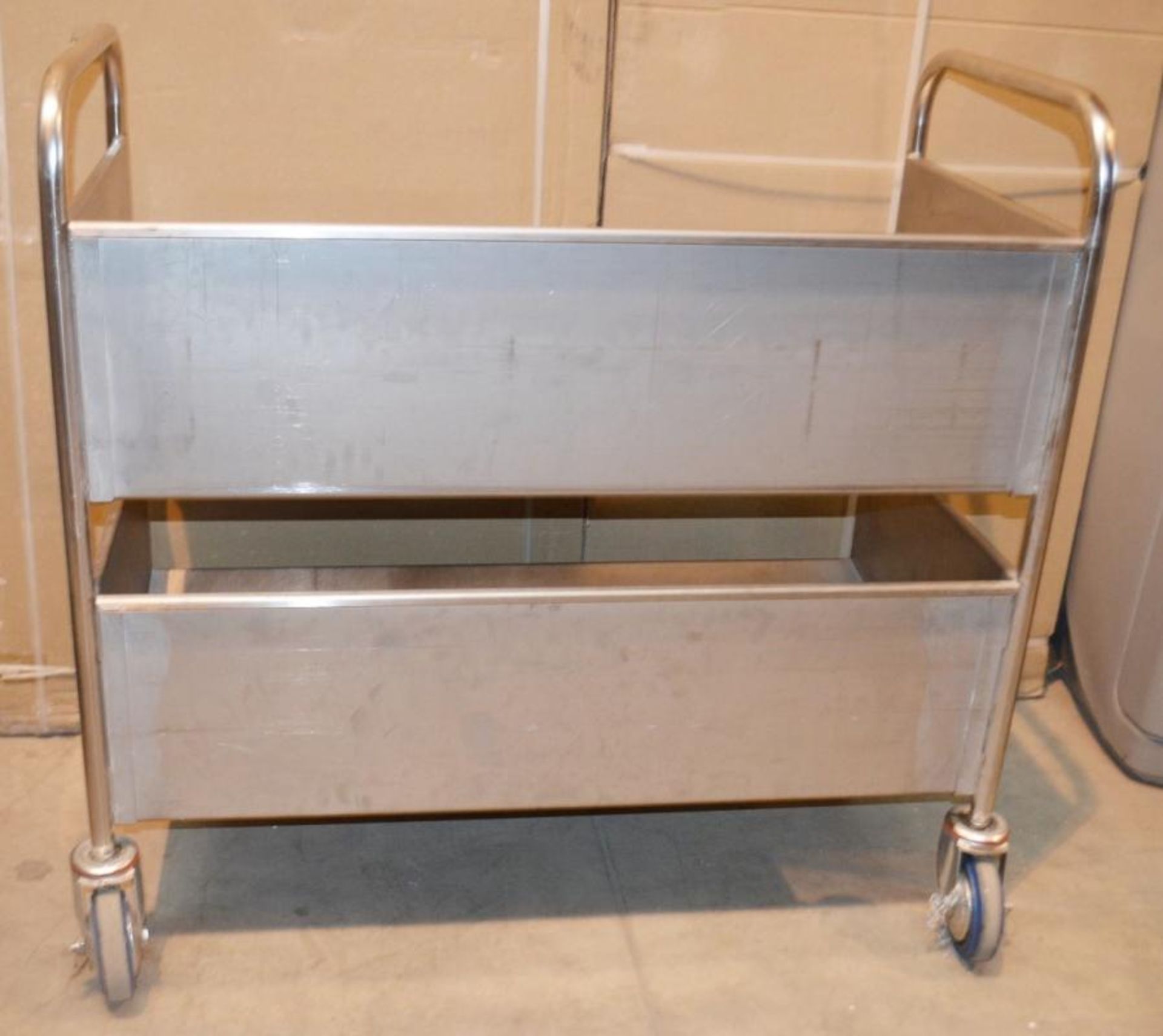 1 x Stainless Steel Commercial Kitchen Trolley With Slanted Shelves - Dimensions: W100 x D50 x H97cm - Image 4 of 5