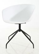 A Set Of 5 x Elegant Dining Chairs With White Curved Seats And Black Metal Bases - WH2 B5 - Brand Ne