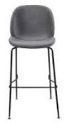 4 x GRACE Upholstered Contemporary Bar Stools In Grey Velvet - Dimensions: W49 x D58 x H102cm, Seat