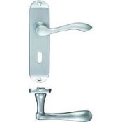 8 x Pairs of Fulton & Bray Arundel Door Handles On Lock Backplate in Satin Chrome - Brand New