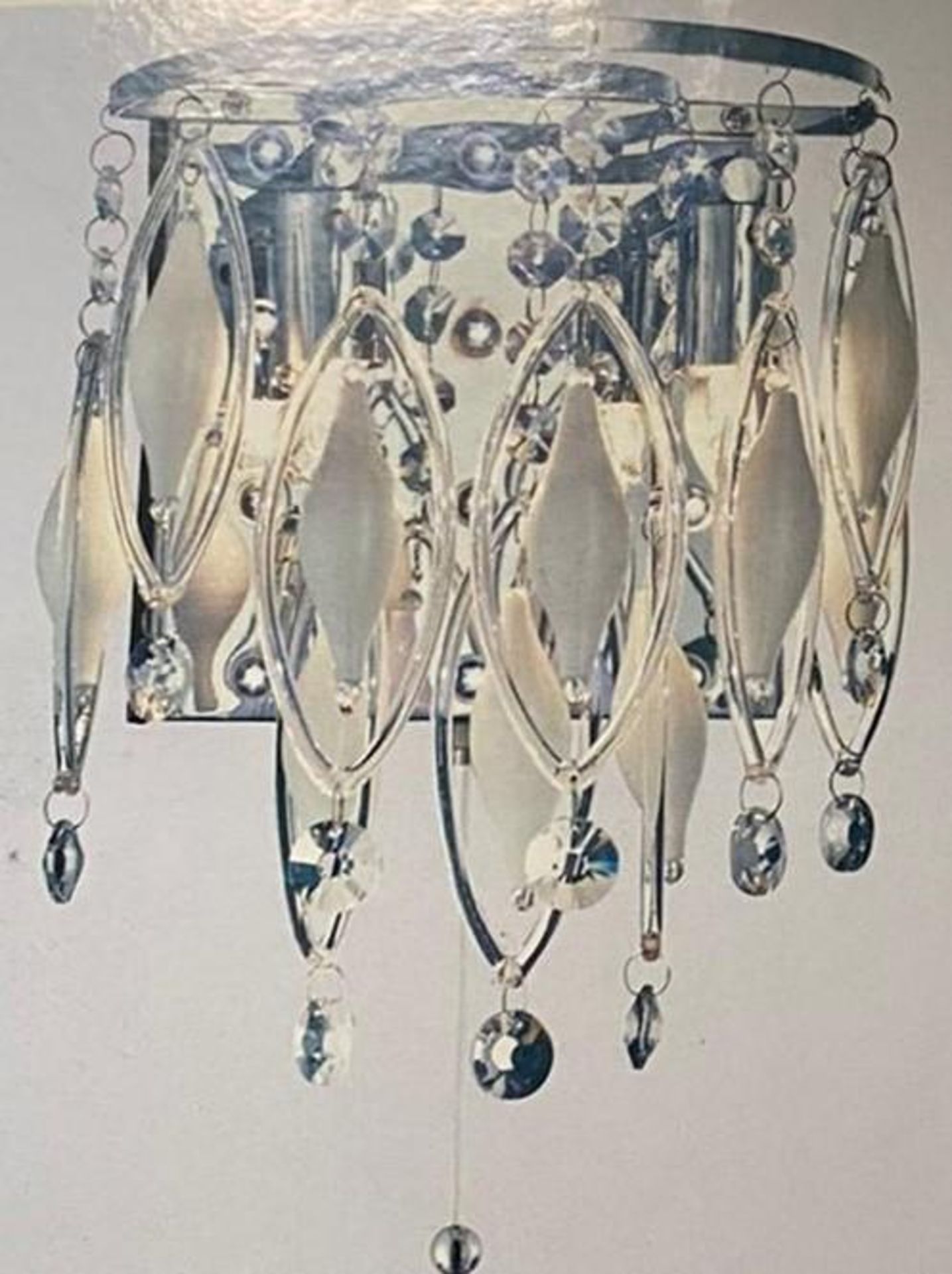 1 x Searchlight Spindle Wall Bracket in a chrome finish with white and clear glass drops - Ref: 3352
