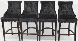 A Set Of 4 x Barstools In Upholstered In A Black Velvet Fabric - Dimensions: H110 x W50 x D50cm, Sea