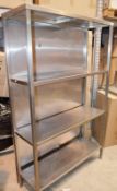 1 x Stainless Steel Commercial Kitchen 4-Tier Shelving Unit With Back - Dimensions: W120 x D39 x H18