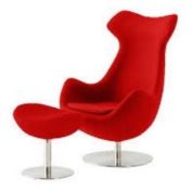 1 x ' Steijer' Arne Jacobsen-Inspired Egg Lounge Chair And Footstool Set - Upholstered In Red Cashme