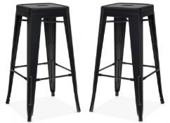 2 x Xavier Pauchard / Tolix Inspired Industrial Black Bar Stools - Pair of - Lightweight and Stackab