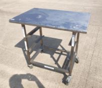 1 x Portable Stainless Steel Commercial Kitchen Prep Table on Casters With Curved Front Edge and Tra