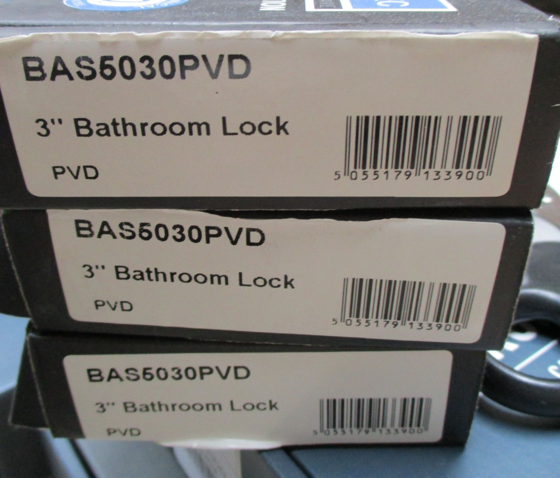 3 x  Eurolock 3" Bathroom Locks - Brand New Stock - Product Code: BAS5030PVD - CL538 - Ref: Pallet - Image 3 of 4