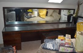 Dark Wood Bedroom Furniture Set - Includes 2.8 Metre Long Dressing Table, Headboard, And Bed