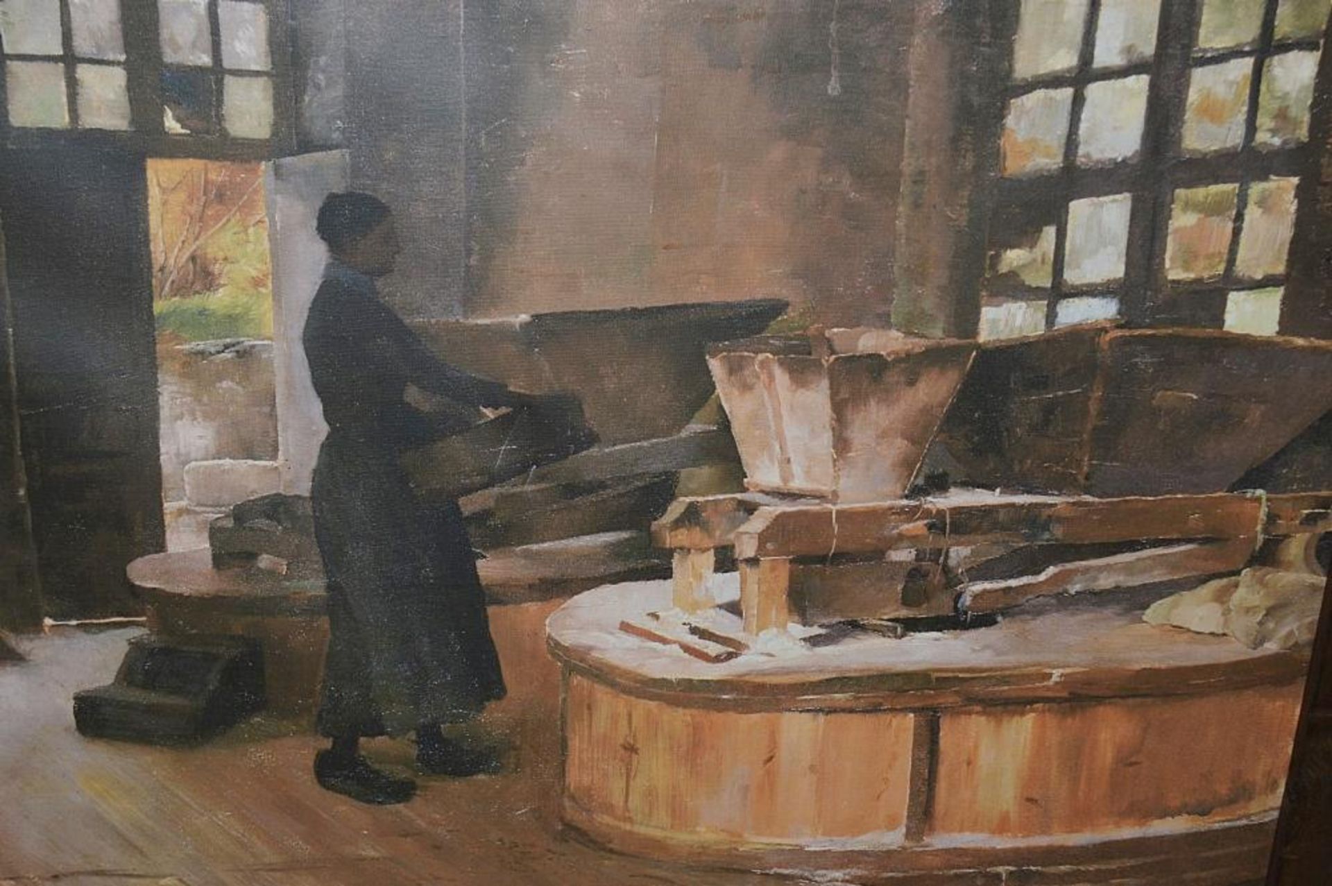 1 x Large Framed Canvas Print Depicting A Flour Mill - Dimensions: 126.5 x H117cm - Removed From A L - Image 3 of 4