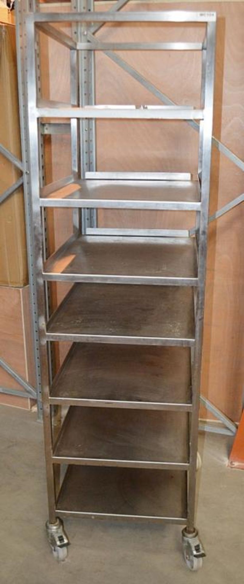 1 x Stainless Steel Commercial Kitchen 7-Teir Trolley On Castors - Dimensions: H185 x W54 x D64cm - - Image 3 of 4