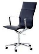 1 x LINEAR Eames-Inspired High Back Office Swivel Chair In Black Leather- Brand New Boxed Stock - CL