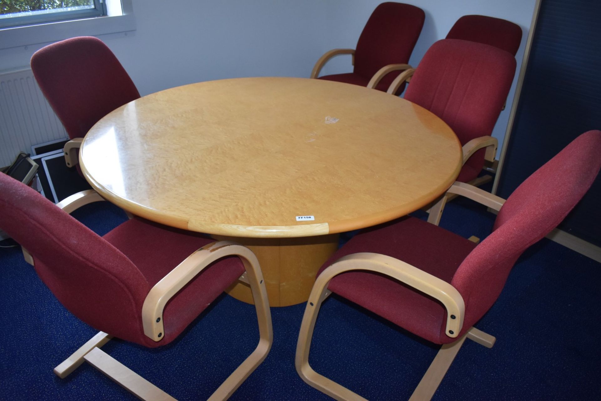 1 x Burr Maple Office Meeting Table With 7 x Bentwood Office Chairs - H72 x W150 cms Ref FF158 D - - Image 2 of 6