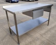 1 x Stainless Steel Commercial Kitchen Prep Bench With Central Drawer, Undershelf and Upstand - Dime