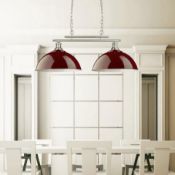 1 x Fusion Satin Silver 2-Light Ceiling Bar Light With Red Shades - New Boxed Stock - CL323 - R