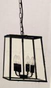 1 x Searchlight Lantern Pendant in black with clear glass panels Ref: 5614BK - New And Boxed Stock -