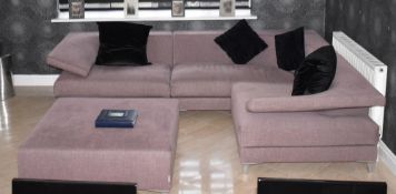 1 x SWAN Italia Corner Sofa and Ottoman finished in Light Purple with 4 Black Dreamweavers Cushions