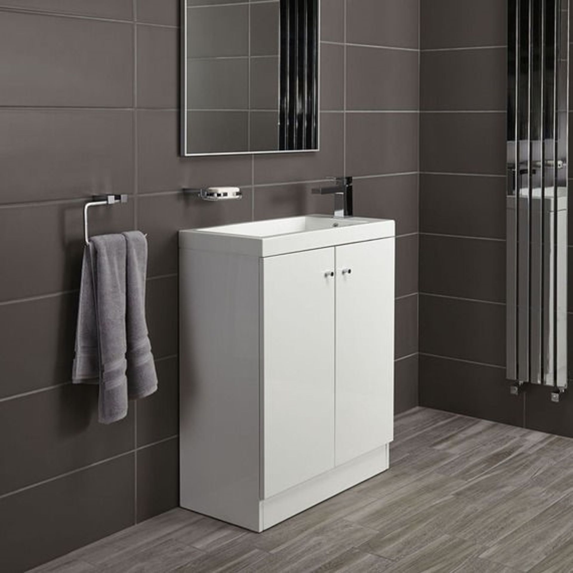 10 x Alpine Duo 660 Floorstanding Vanity Units In Gloss White - Dimensions: H80 x W66 x D35cm -