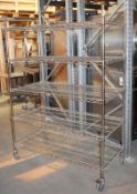 1 x Stainless Steel Commercial Wire Shelving Unit on Wheels - H175 x W120 x D60 cms - CL533 - Ref MS