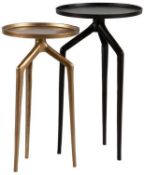 A Set Of 2 x 'Mosquito' Designer Metal Side Tables In Nickel Black & Antique Brass Finishes -