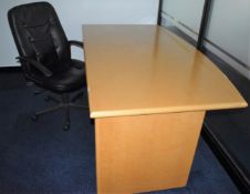 1 x Burr Maple Directors Office Desk With Black Swivel Chair - H73 x W186 x D100 cms - Ref: FF130