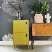 1 x WOOOD 'NICO' Contemporary 2-Door Cabinet In Mustard With Leather Handles - Brand New Boxed Stock