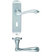 6 x Pairs Fulton & Bray Arundel Door Handles On Lock Backplate in Satin Chrome - Brand New Stock -