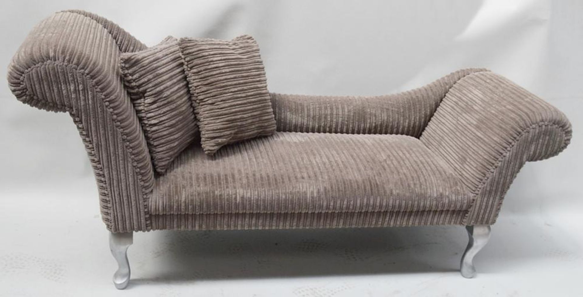1 x Chais Lounge In A Soft Mocha Fabric With Silver Painted Legs - Dimensions: H80 x W177 x D50cm, S