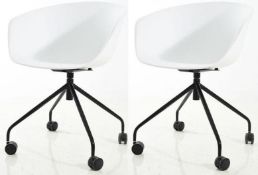 A Pair Of Exquisitely Designed Office Swivel Chairs On Castors - Color: White Seat / Black Base - WH