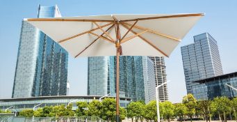 1 x Gold Series 3x3 Metre Luxury Meranti Hardwood Parasol With 300 Grm Acrylic Canopy + Base - IVORY