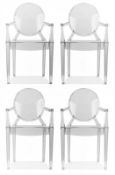Set of 4 x Chairs Louis Ghost Style Dining Armchairs - Clear Plastic Dining Chairs in the Style of K