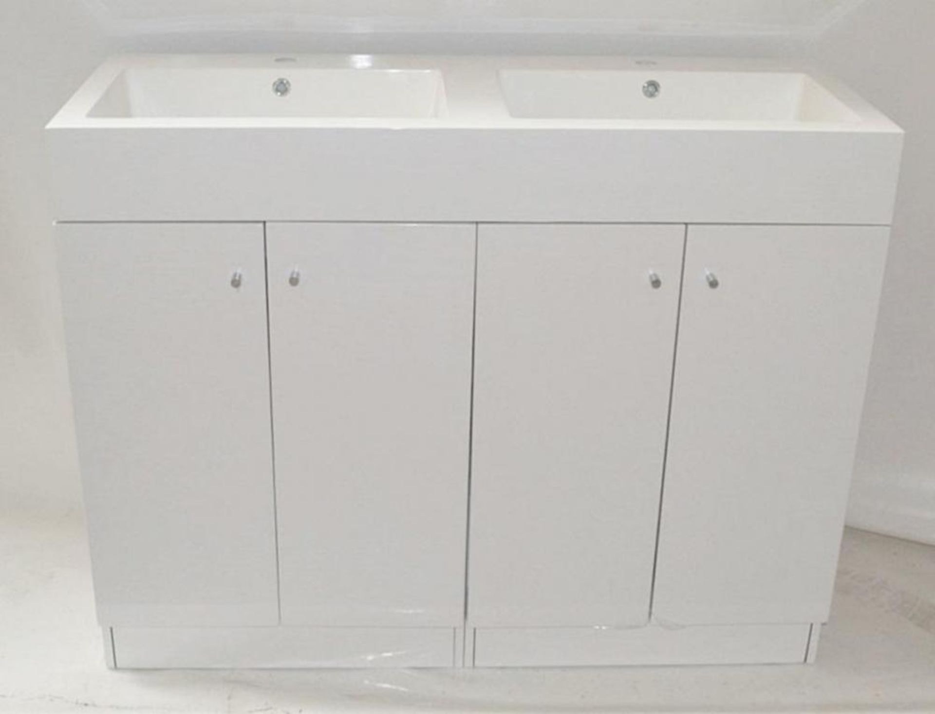 1 x His & Hers Double Bathroom Vanity Unit - 1200mm Wide - Features a High Gloss White Finish and So