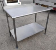1 x Stainless Steel Commercial Kitchen Prep Table With Curved Front Edge, Undershelf and Upstand - D