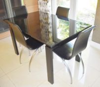 1 x Casabella Tempered Black Glass Extending Dining Table With Four Chairs - Stunning Contemporary D