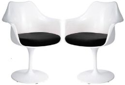 A Pair Of Eero Saarinen Inspired Tulip Armchair In White With Black Cushion - Brand New Boxed Stock