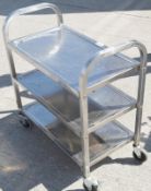 1 x Stainless Steel 3-Tier Trolley - Dimensions: H82 x W70 x D40cm - Pre-owned, Taken From An Asian