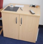 1 x Two Door Beech Office Storage Cabinet - H73 x W80 x D60 cms - Ref: FF123 U - CL544 - Location: