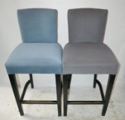 8 x Custom Made Velour Chesney Street Furnishings Bar Stools in 2 Colours With A Dark Brown Wooden F
