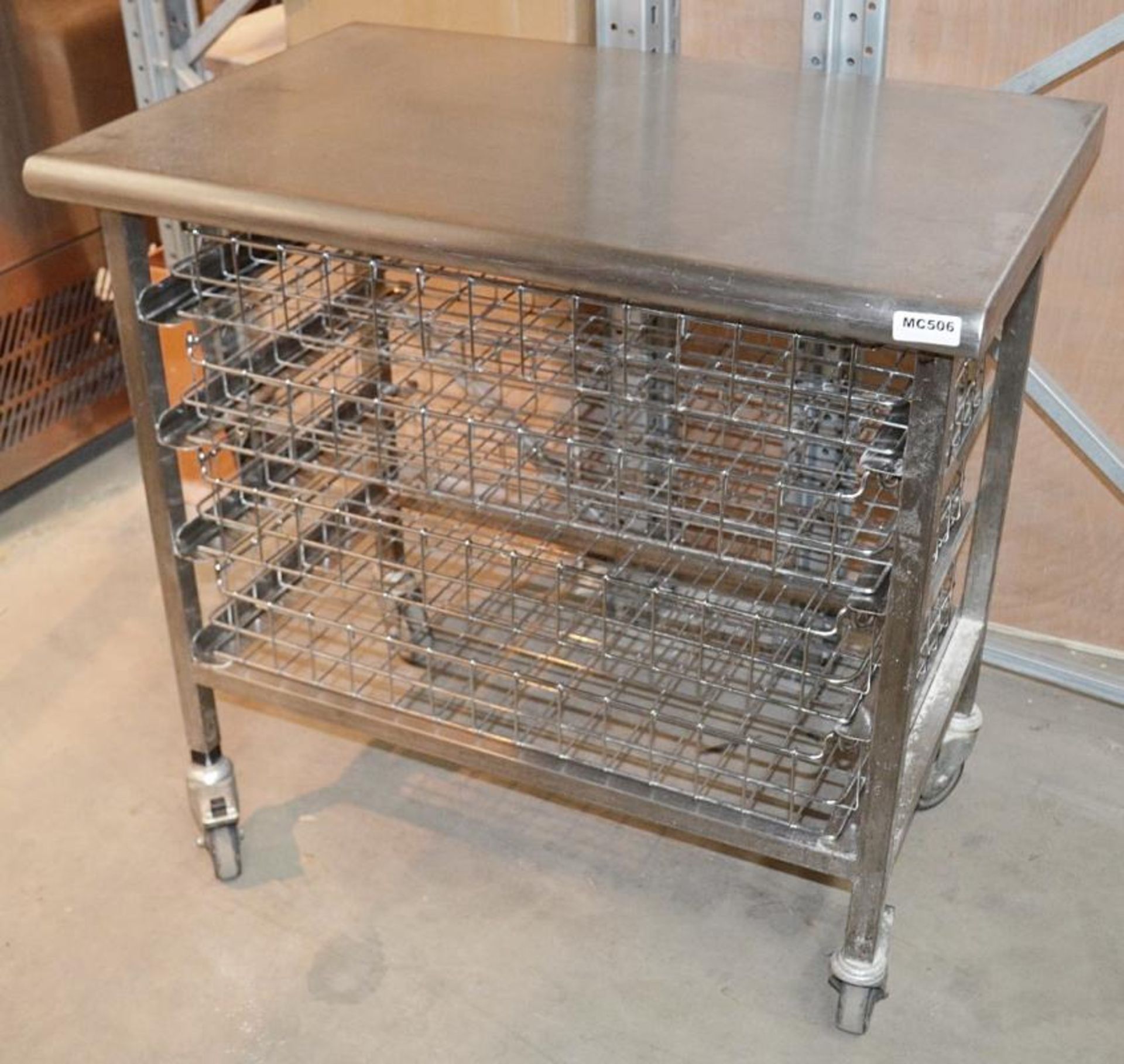 1 x Stainless Steel Commercial Kitchen 4-Basket Trolley On Castors - Dimensions: W90.5 x D60 x H88cm