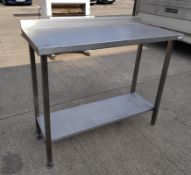 1 x Stainless Steel Commercial Kitchen Prep Table With Undershelf and Upstand - Dimensions: 105W x 5