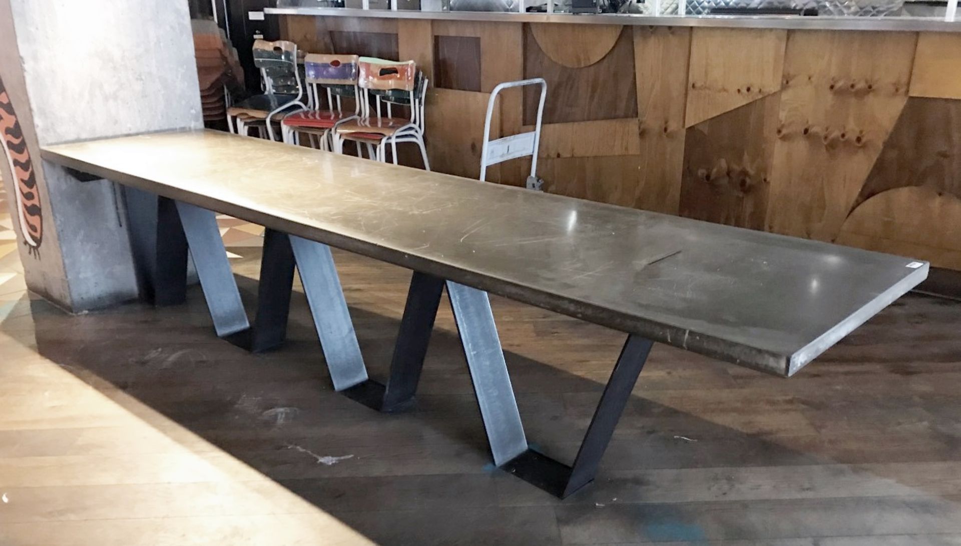 1 x Bespoke Industrial Style 10ft Long Concrete Topped Banquetting Restaurant Table - Image 6 of 9