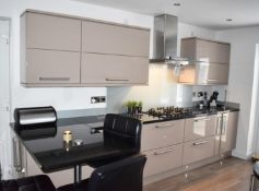 1 x Contemporary Mocha Fitted Kitchen Featuring Galaxy Granite Worktops, Breakfast Bar With Stools