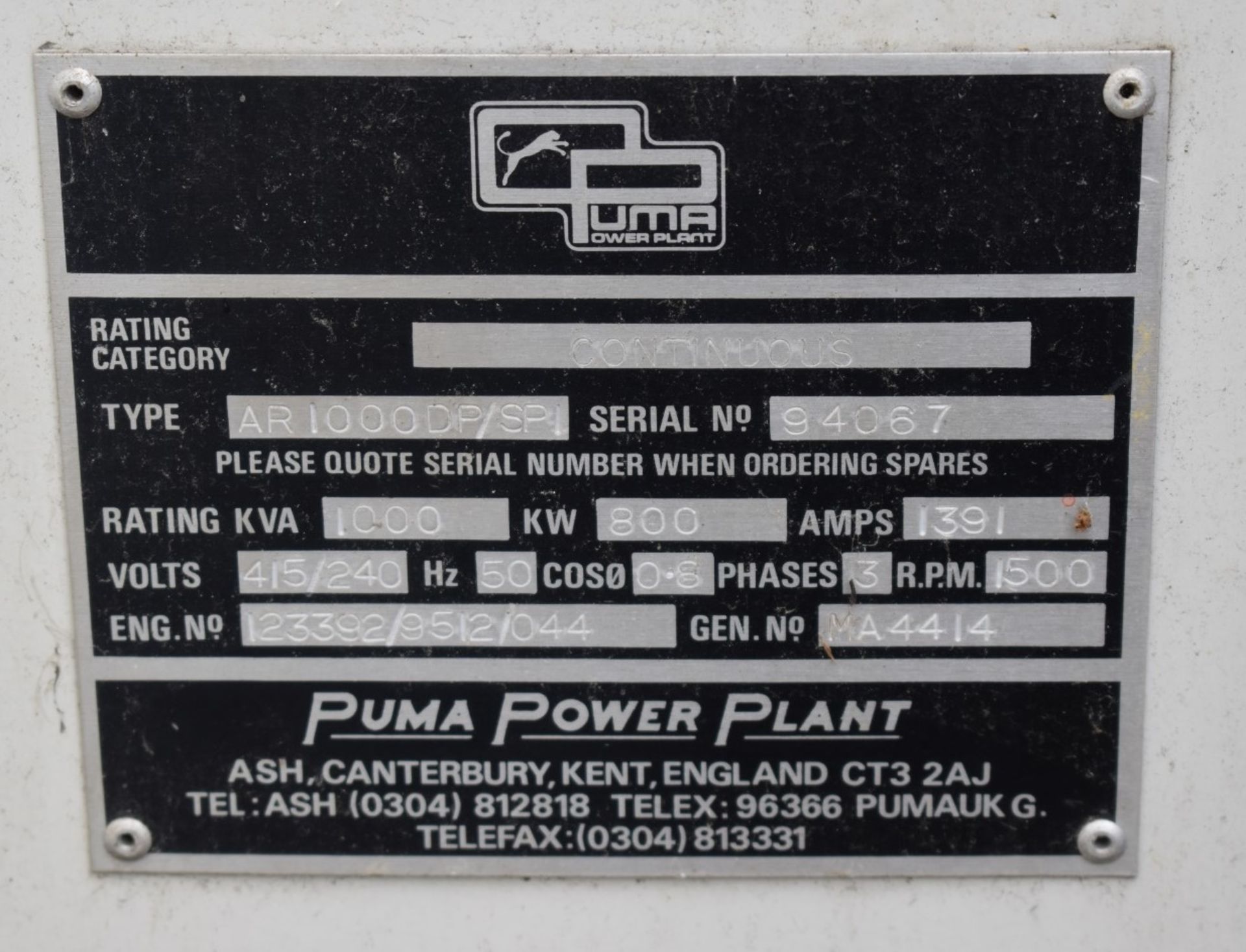 1 x Puma 1000kw Generator With Shipping Container Enclosure & Doorman Engine - NO VAT ON THE HAMMER! - Image 20 of 24