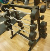 9 x Pio Barbell Weights With Stand - Weights Include 15 - 55kg - CL552 - Location: West Yorkshire