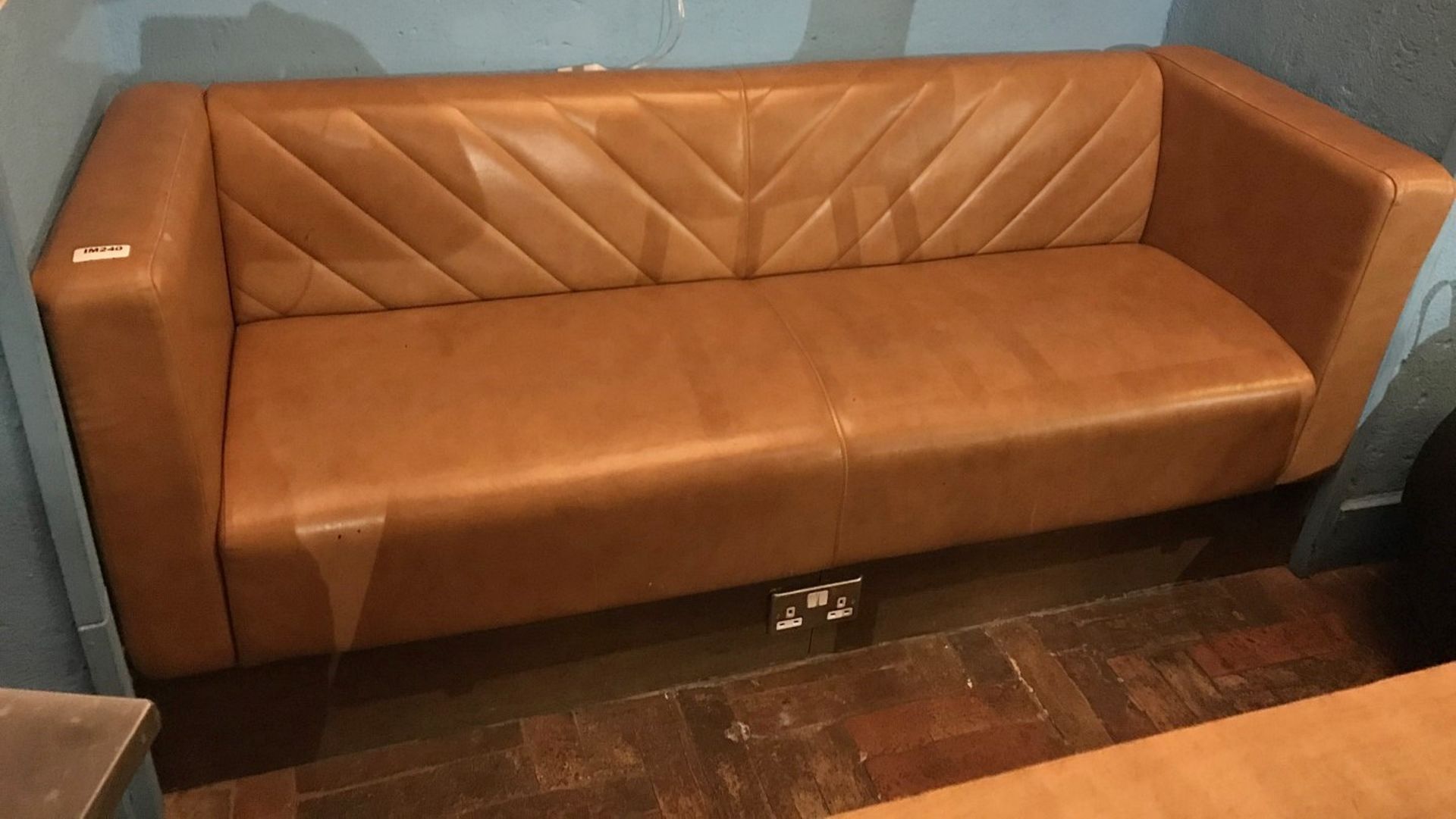 1 x Tan Leather Sofa - Size H45/77 x W182 x D61 cms - CL554 - Ref IM240 - Location: London E1