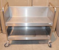 1 x Stainless Steel Commercial Kitchen Trolley With Slanted Shelves - Dimensions: W100 x D50 x H97cm